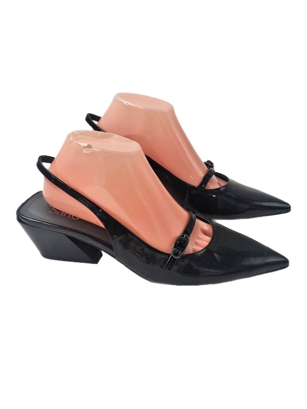 Franco Sarto Galin Black Patent Slingback Mary Jane Pointed Toe Pumps 9.5M Shoes